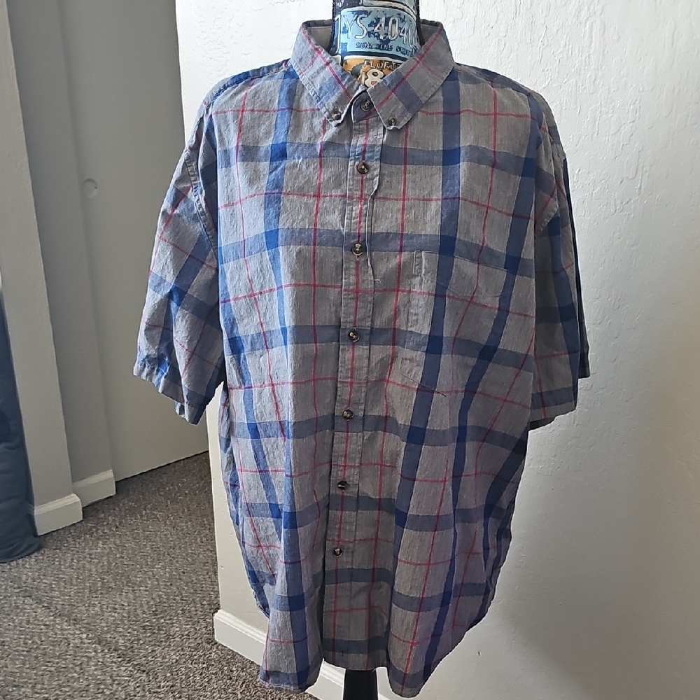 Casual Blue and Red Checkered Men's Shirt